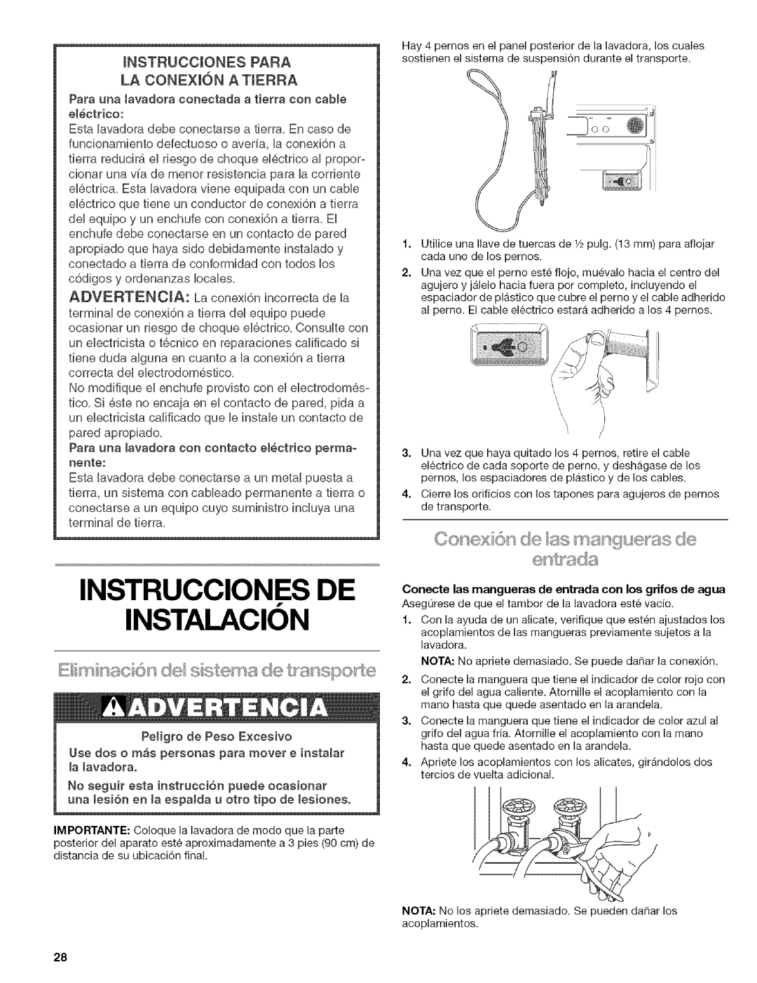 Kenmore 110 manual Instrucciones DE Instalacion, Instrucciones Para LA Conexion a Tierra 