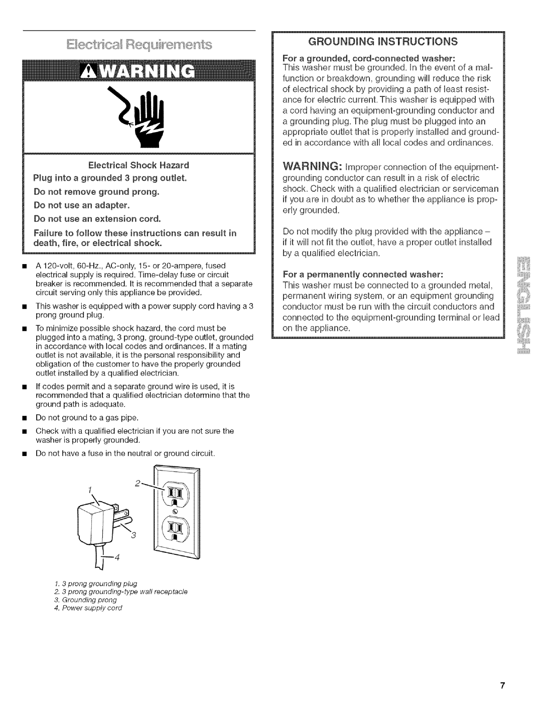 Kenmore 110 manual Grounding Nstructons 