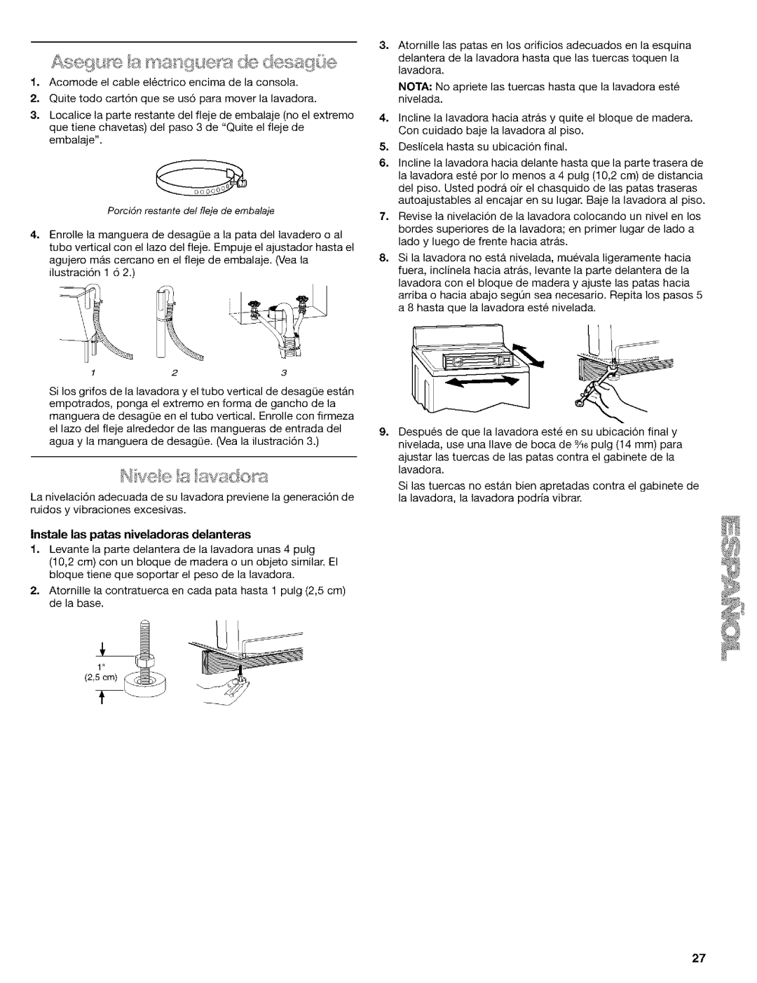 Kenmore 110.24975 manual DIIW@I@ii = ,X, Instale las patas niveladoras delanteras 