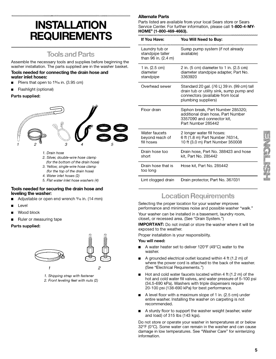 Kenmore 110.24975 manual Installation Requirements 