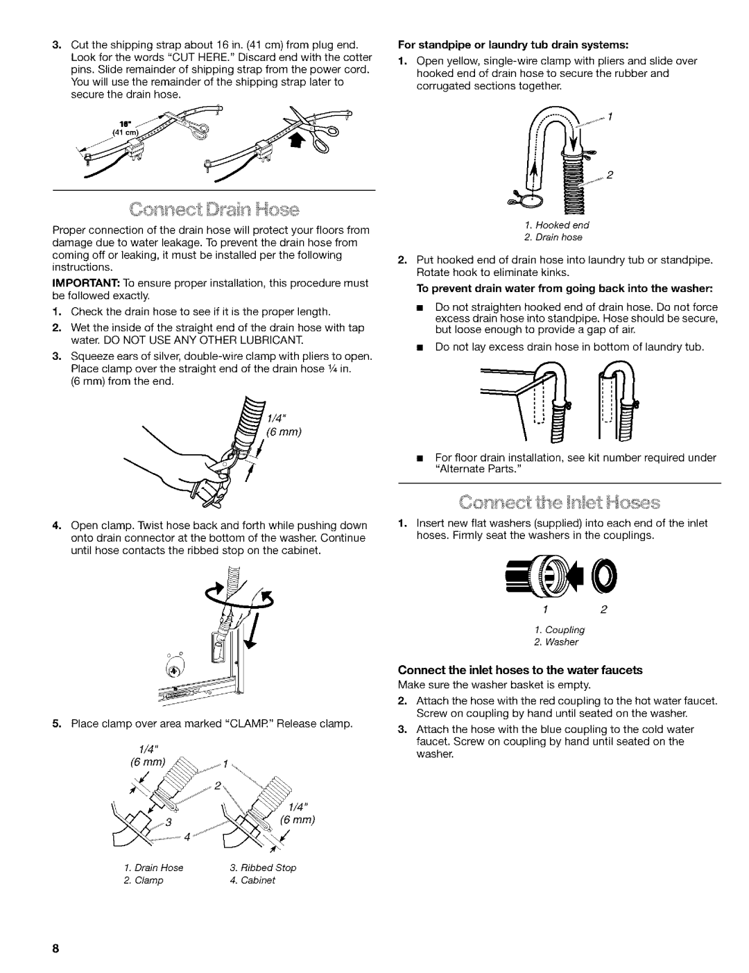 Kenmore 110.24975 manual For standpipe or laundry tub drain systems, To prevent drain water from going back into the washer 