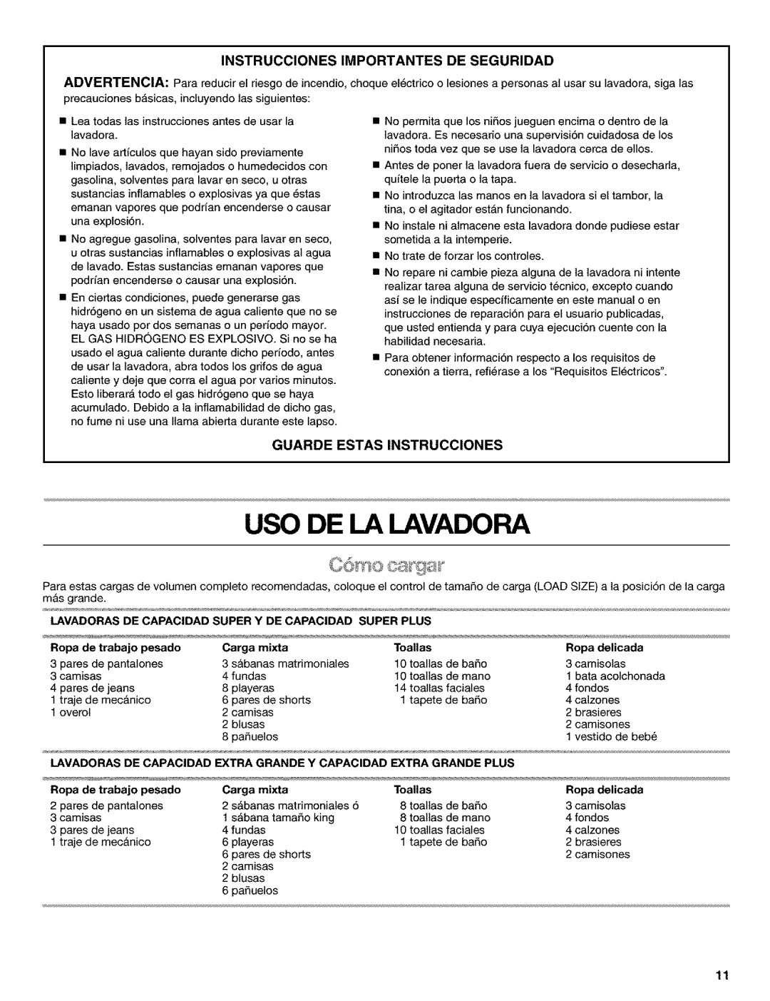 Kenmore 110.25852400 manual DE LA Lavadora, Guarde Estas INSTRUCClONES 