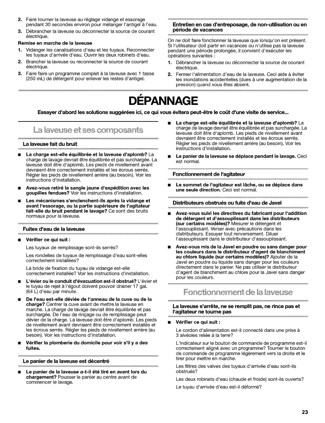 Kenmore 110.25852400 manual DI Pannage 