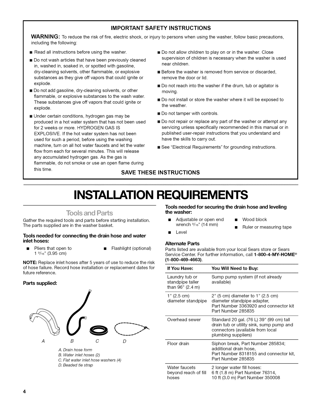 Kenmore 110.2807, 110.2806 manual Installation Requirements, If You Have You Will Need to Buy 