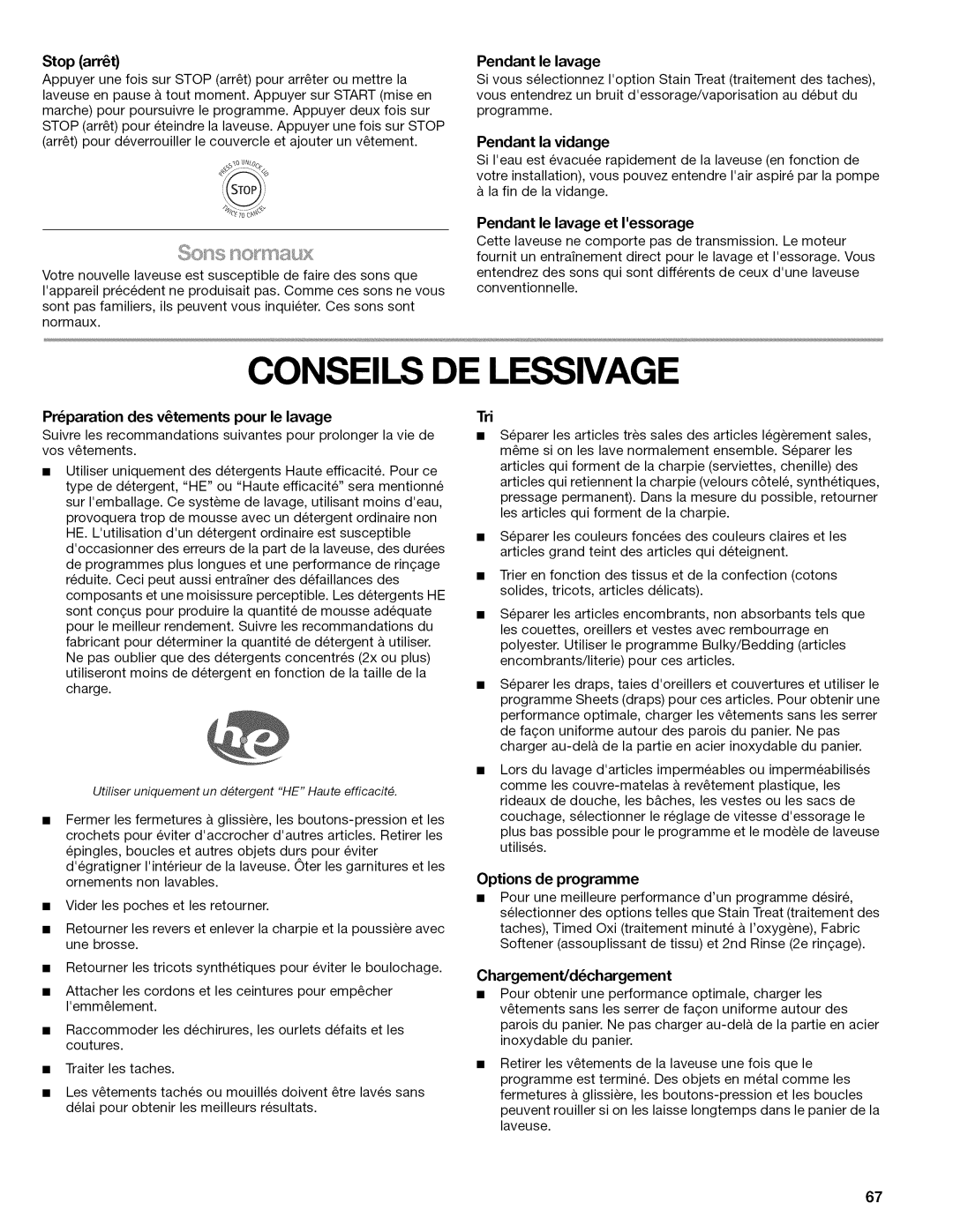 Kenmore 110.2806, 110.2807 manual Conseils DE Lessivage 