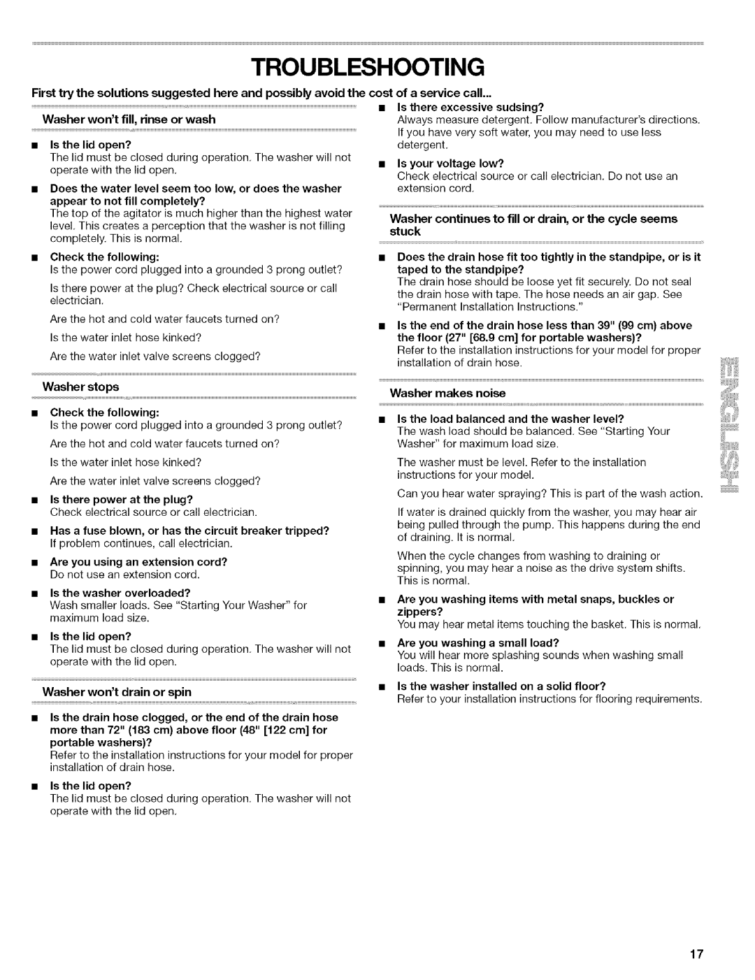 Kenmore 110.4418, 110.4472 manual Troubleshooting 