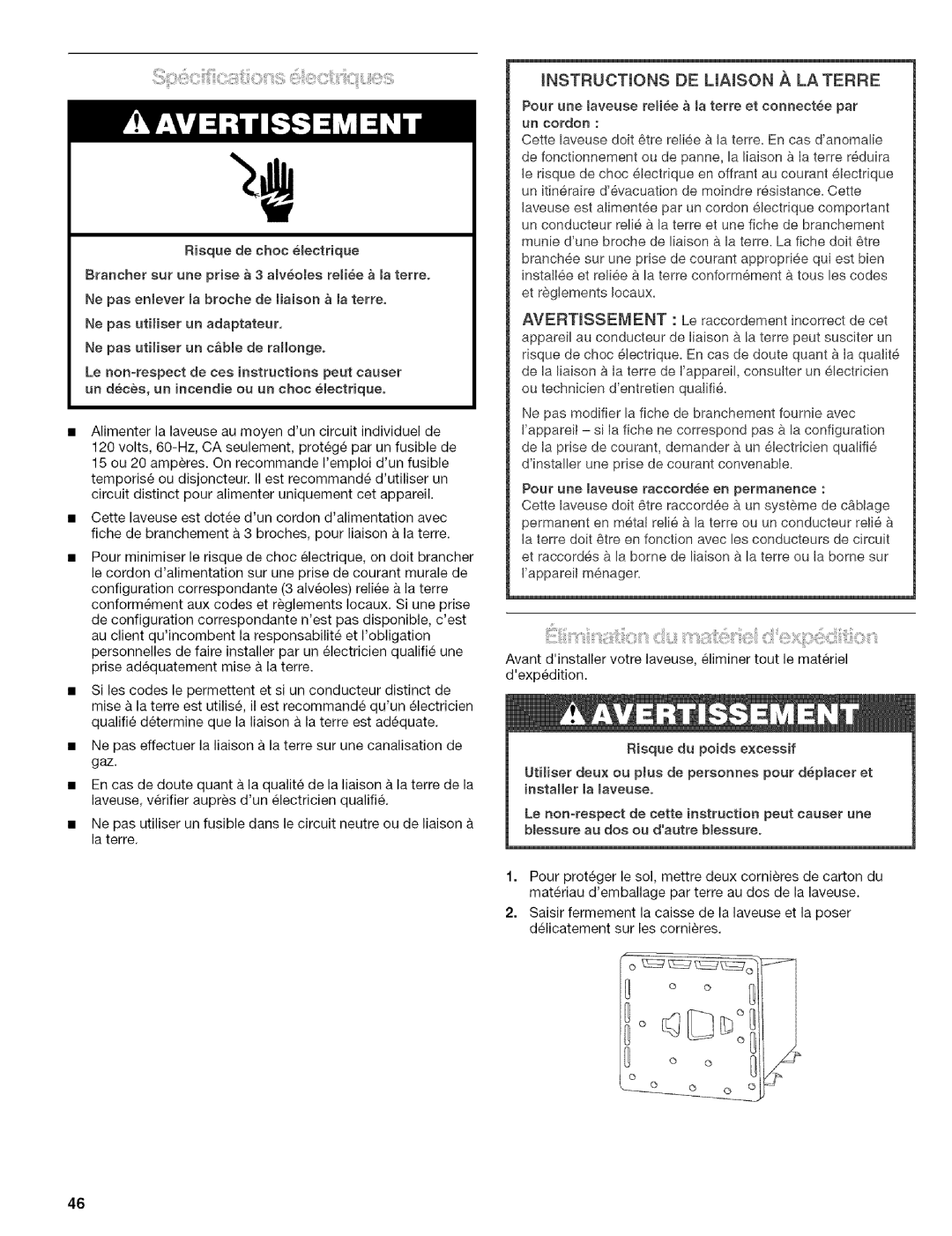 Kenmore 110.4472, 110.4418 manual INSTRUCTiONS DE LiAiSON g, LA Terre 