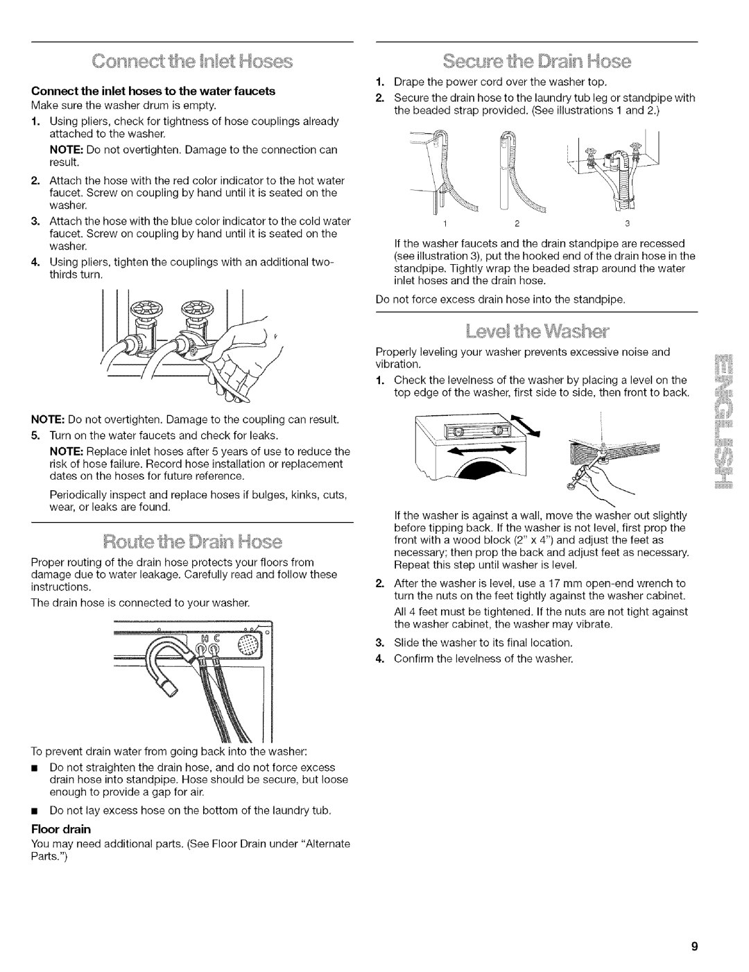 Kenmore 110.4493, 110.4292, 110.4492 manual Connectthe inlet hoses to the water faucets 