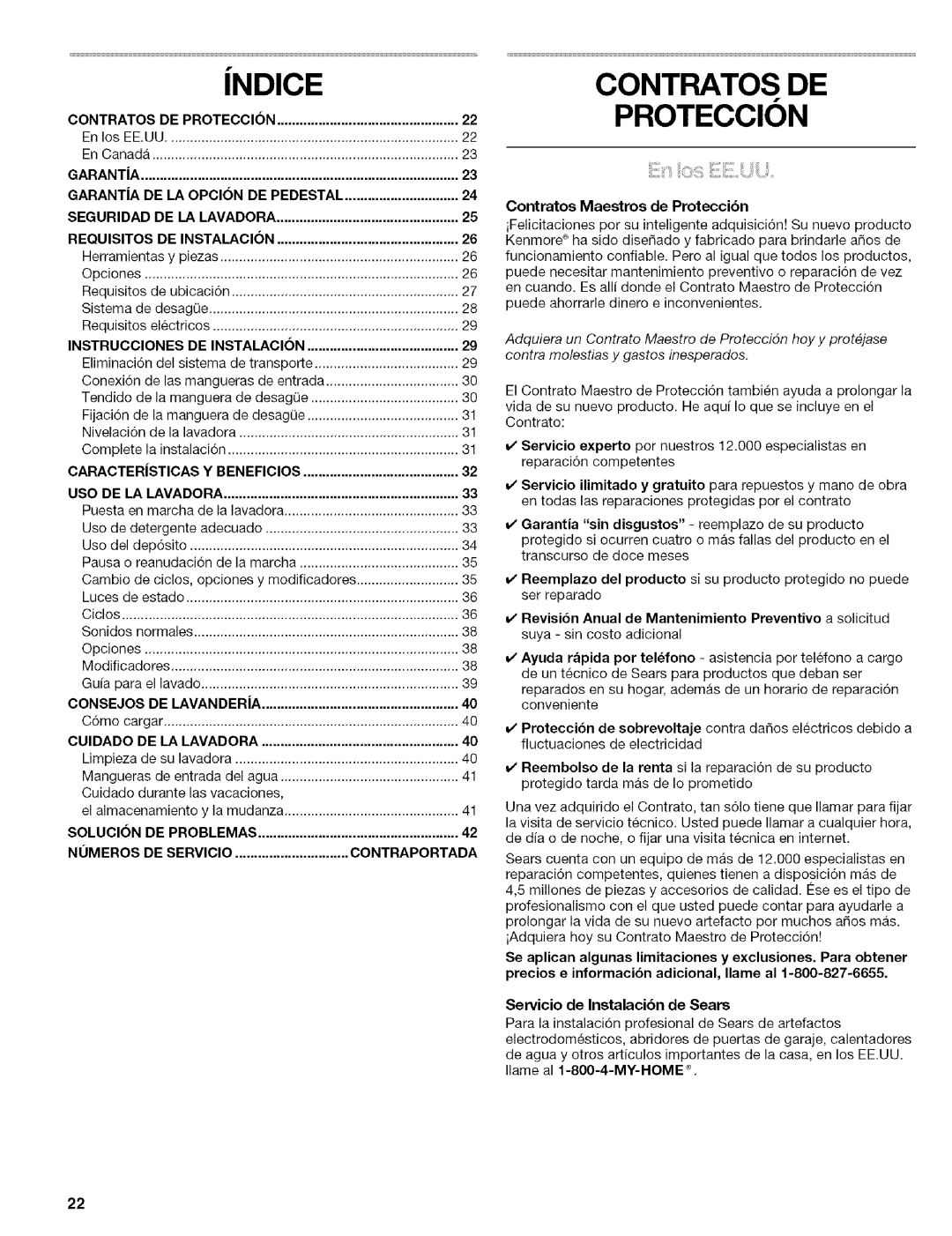 Kenmore 110.4587, 110.4586 manual Proteccion, CUlDADO, Soluoion, Contratos Maestros de Proteccibn 