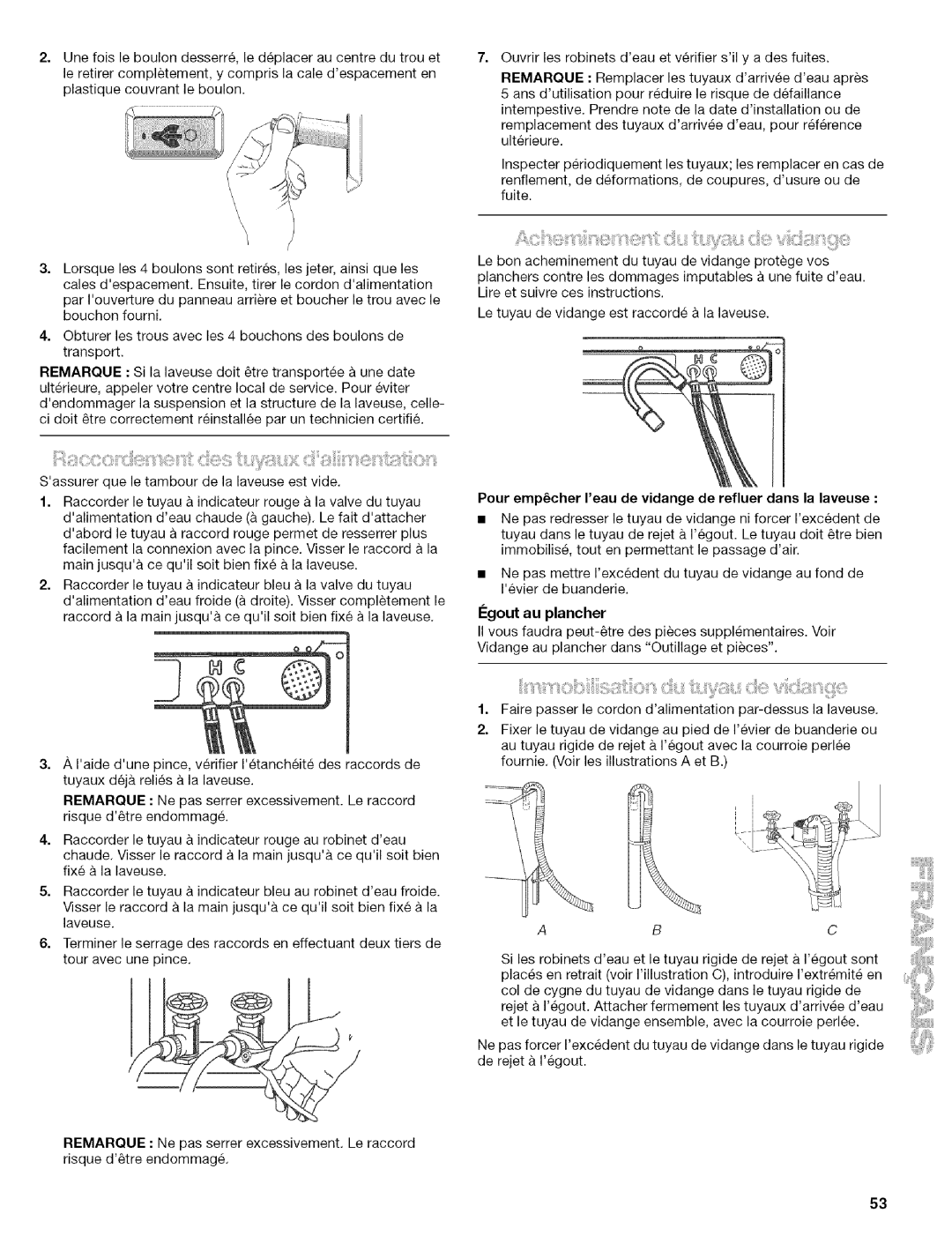 Kenmore 110.4586, 110.4587 manual Pour empcher Ieau de vidange de refluer dans la laveuse, Igout au plancher 