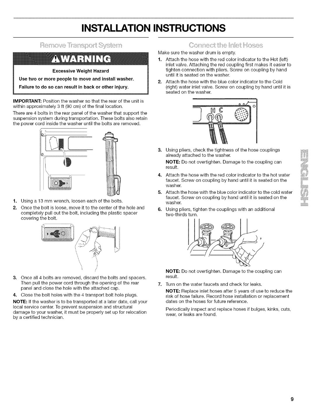 Kenmore 110.4586, 110.4587 manual Installation Instructions 