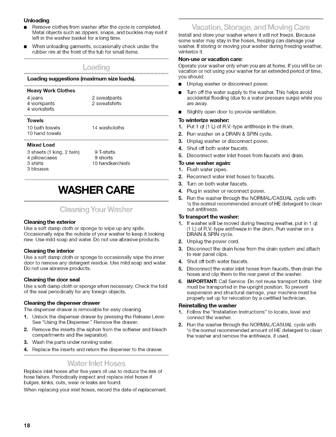 Kenmore 110.4596, 110.4597 manual Washer Care 