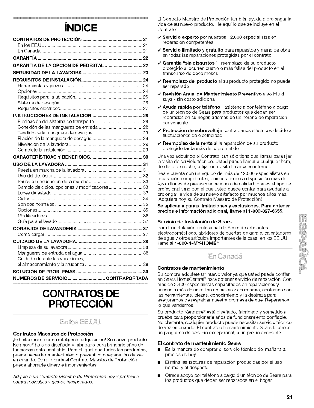 Kenmore 110.4597, 110.4596 manual Proteccion, Consejos, Cuidado, Solucion, Nomeros DE Servicio Contraportada 