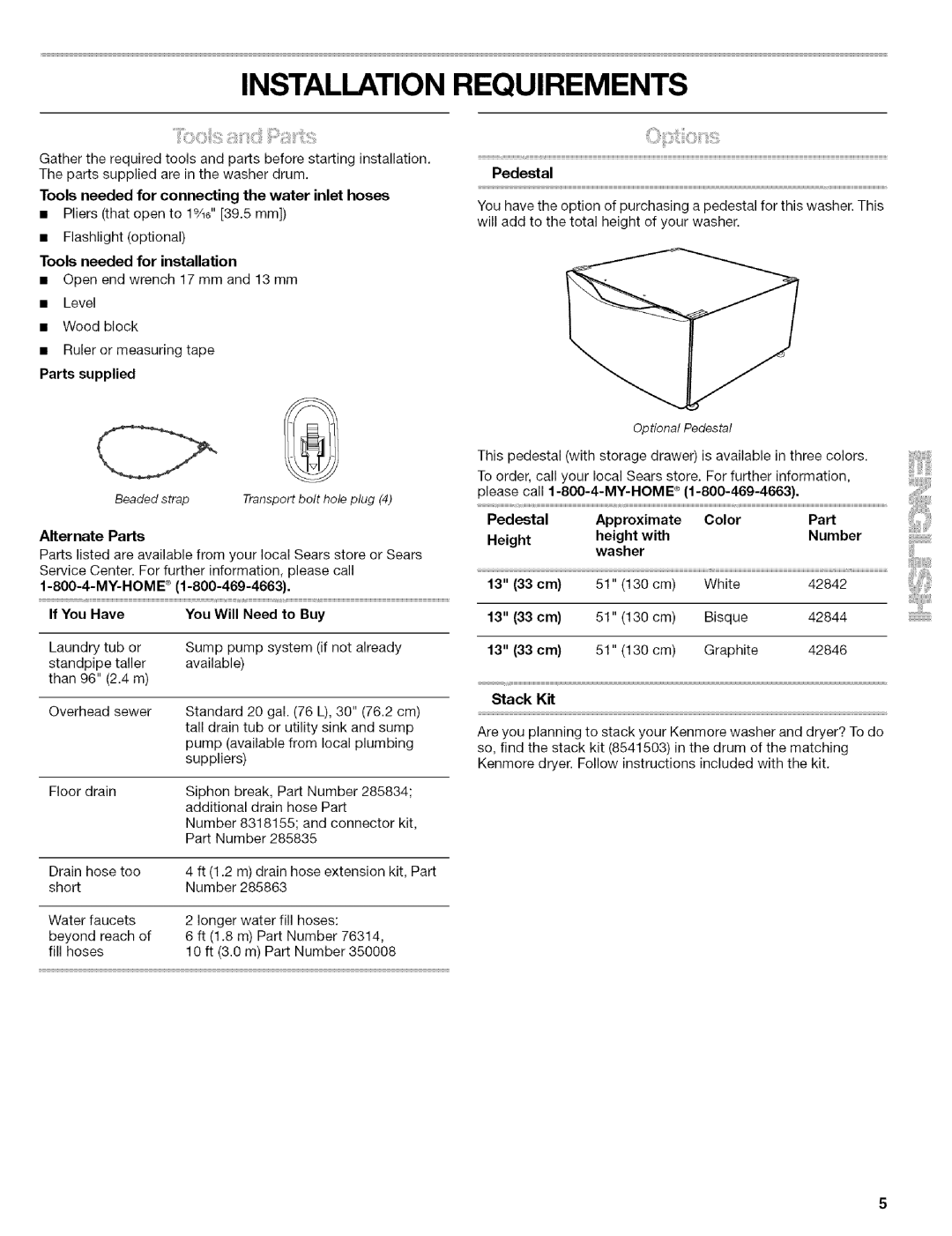 Kenmore 110.4597, 110.4596 manual Installation Requirements 