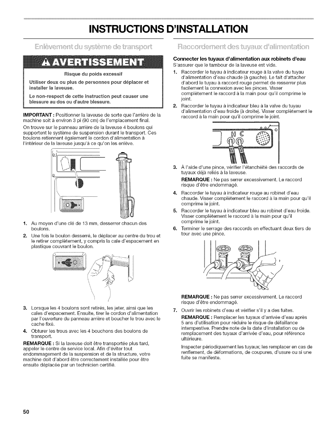 Kenmore 110.4596, 110.4597 manual Instructions Dinstallation 