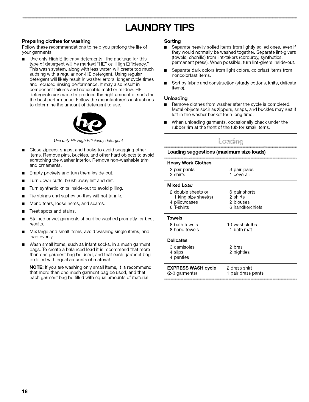 Kenmore 110.4647, 110.4646 manual Laundry Tips 