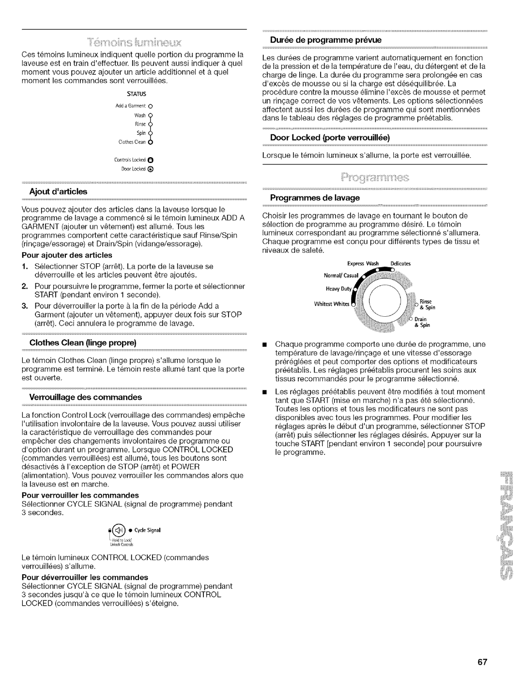 Kenmore 110.4646, 110.4647 manual Clothes Clean linge propre 