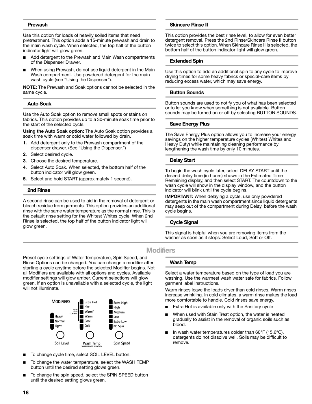 Kenmore 110.4708, 110.4709 manual Modifiers 