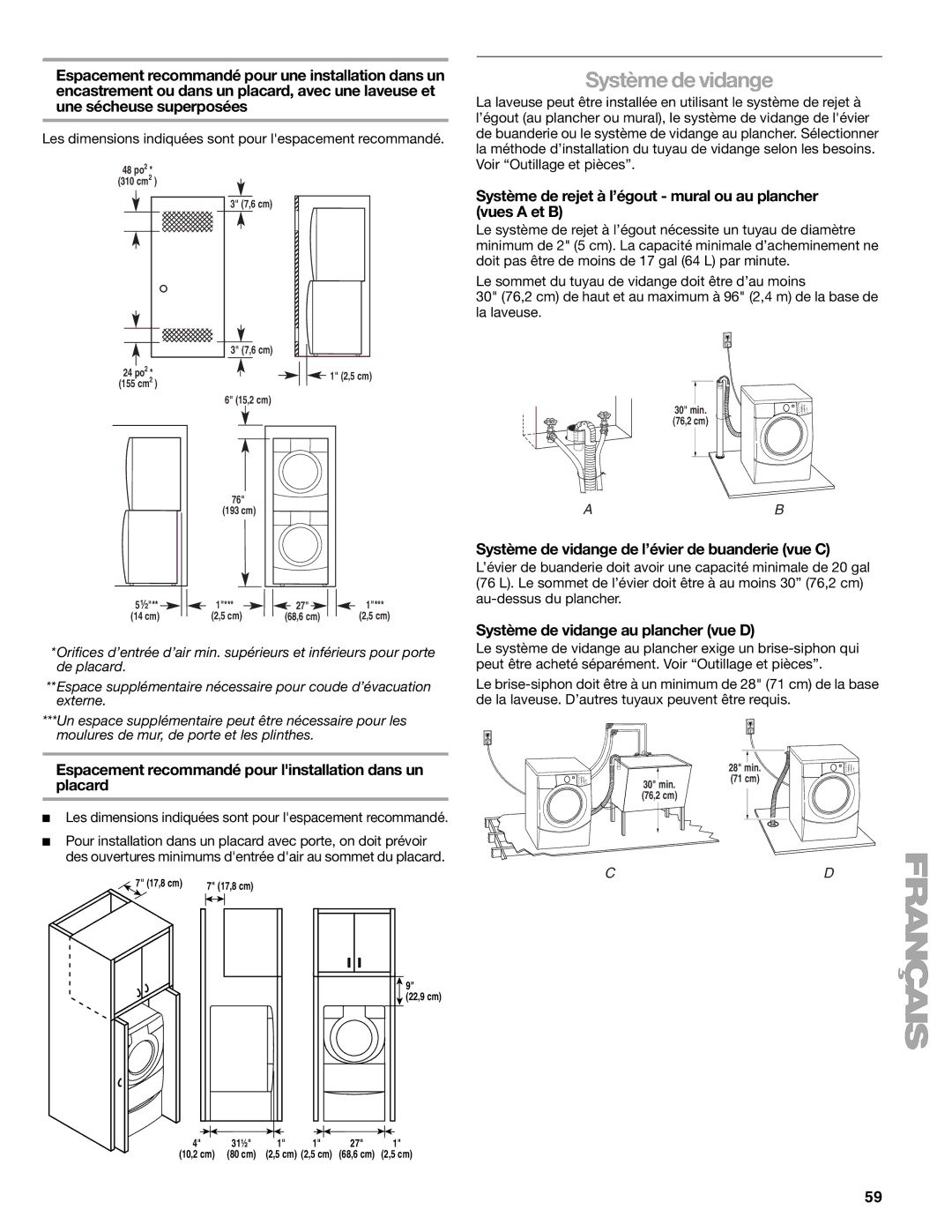 Kenmore 110.4708, 110.4709 manual Système de vidange 