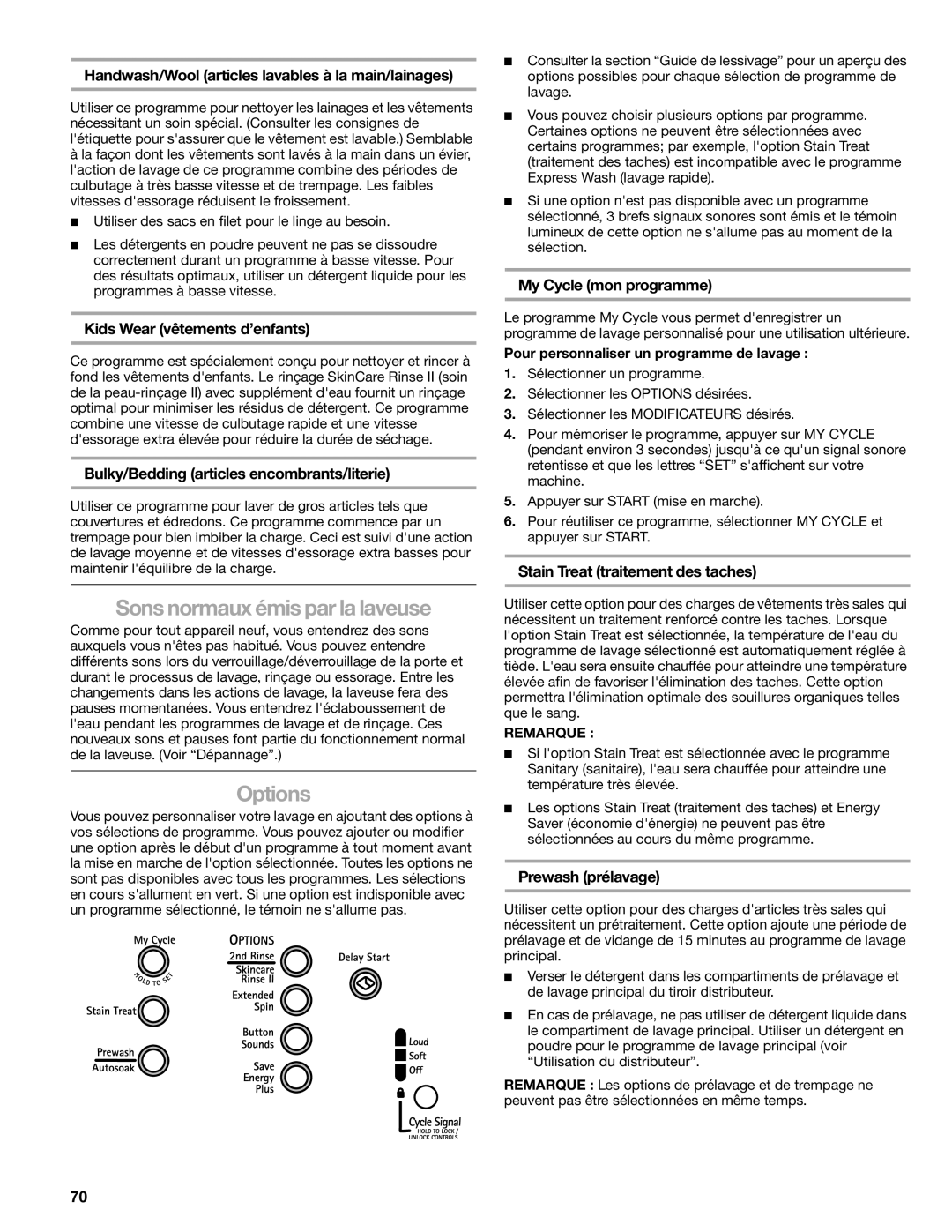 Kenmore 110.4708, 110.4709 manual Sons normaux émis par la laveuse 