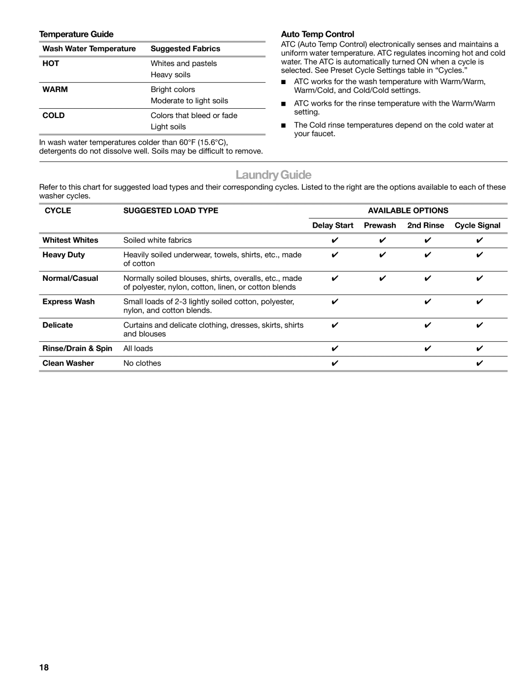 Kenmore 110.4751 manual Laundry Guide, Temperature Guide, Auto Temp Control 