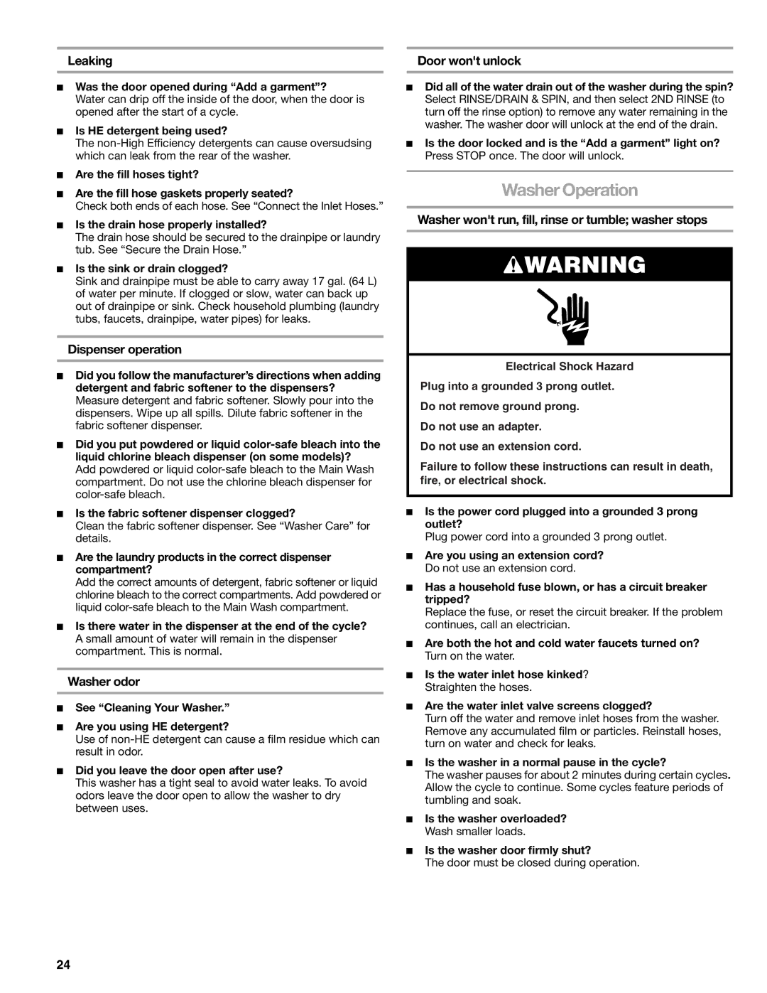 Kenmore 110.4751 manual Washer Operation 