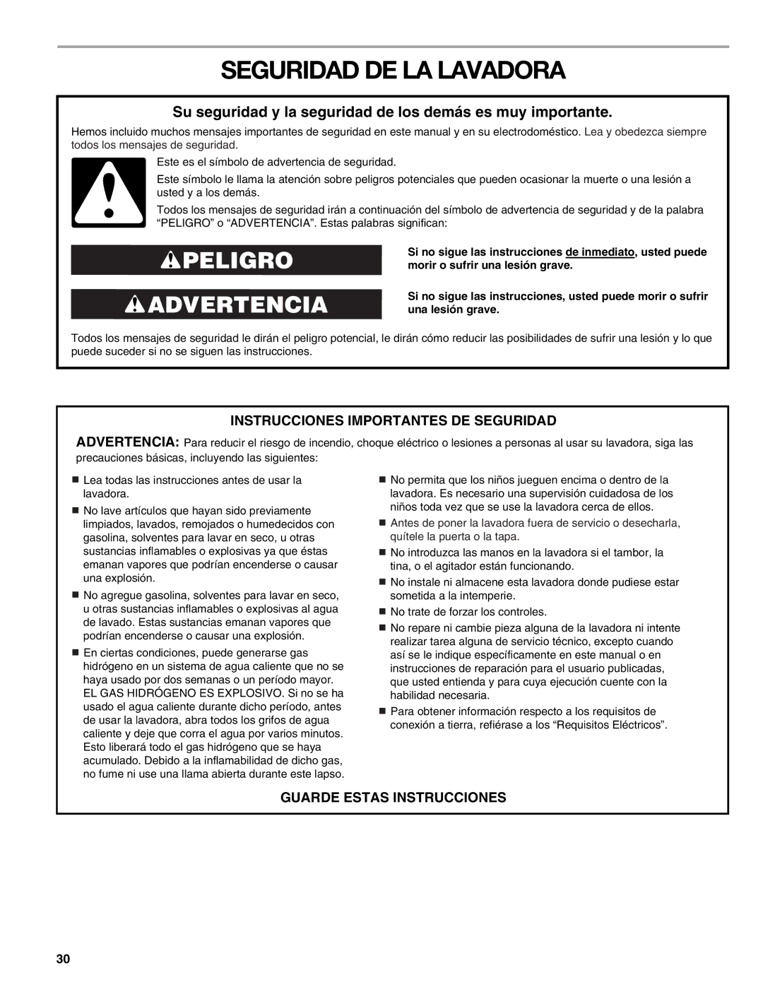 Kenmore 110.4751 manual Seguridad DE LA Lavadora, Su seguridad y la seguridad de los demás es muy importante 