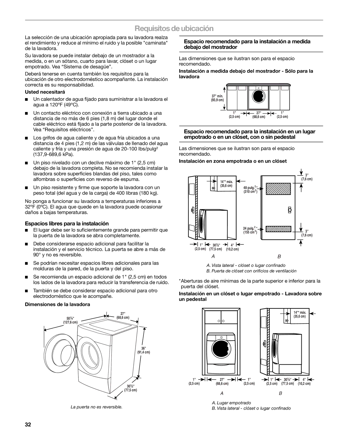 Kenmore 110.4751 manual Requisitos de ubicación, Espacios libres para la instalación, Usted necesitará 