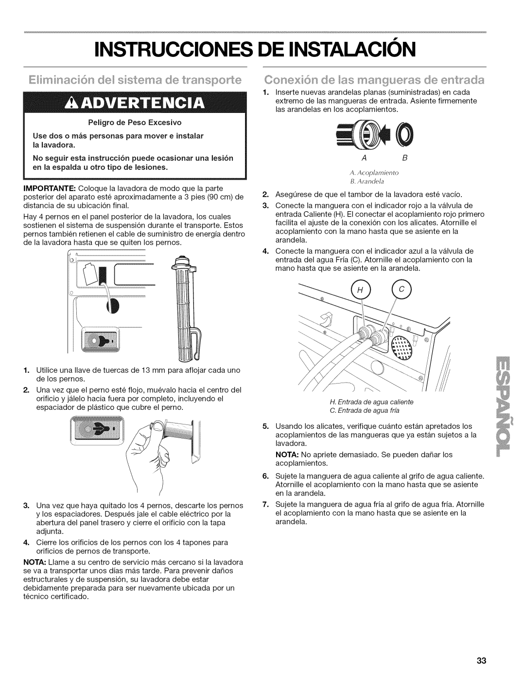 Kenmore 4771, 110.477, 4778, 4776, 4775, 4779 manual Instrucciones DE Instalacion 