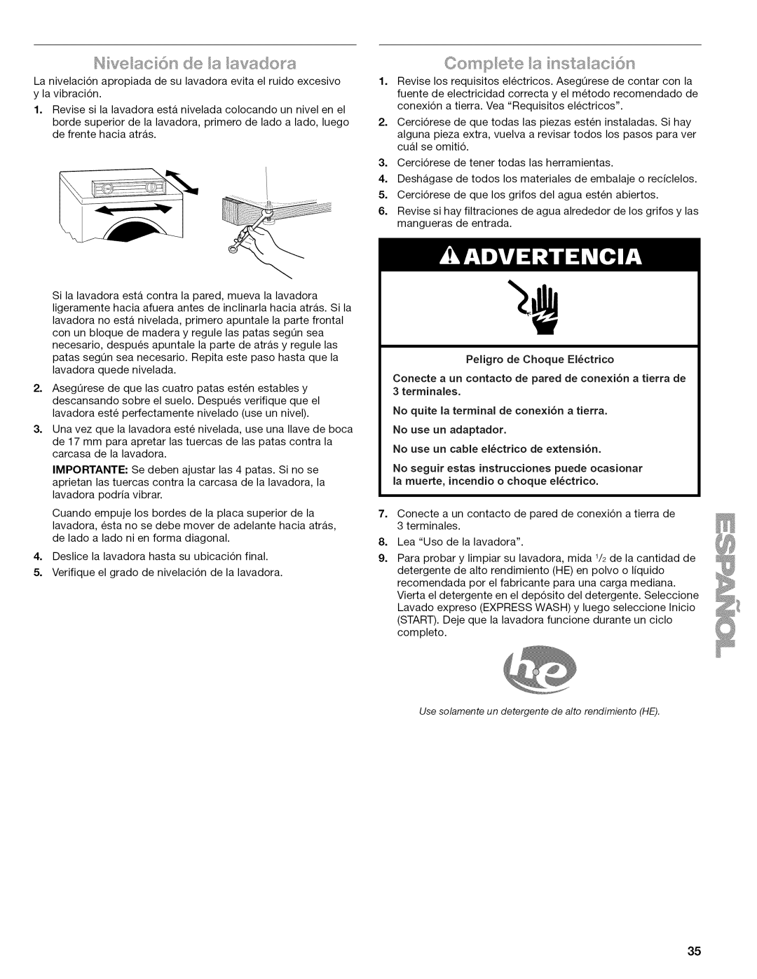 Kenmore 4779, 110.477, 4778, 4776, 4771, 4775 manual Use solamente un detergente de alto rendimiento HE 