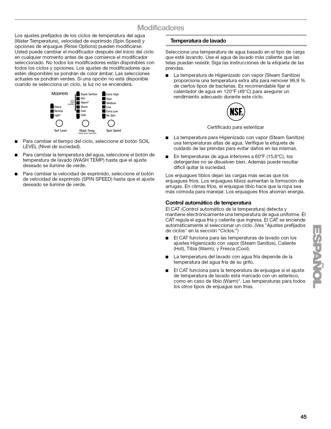 Kenmore 4771, 110.477, 4778, 4776, 4775, 4779 manual Temperatura de lavado, Control autom&tico de temperatura 