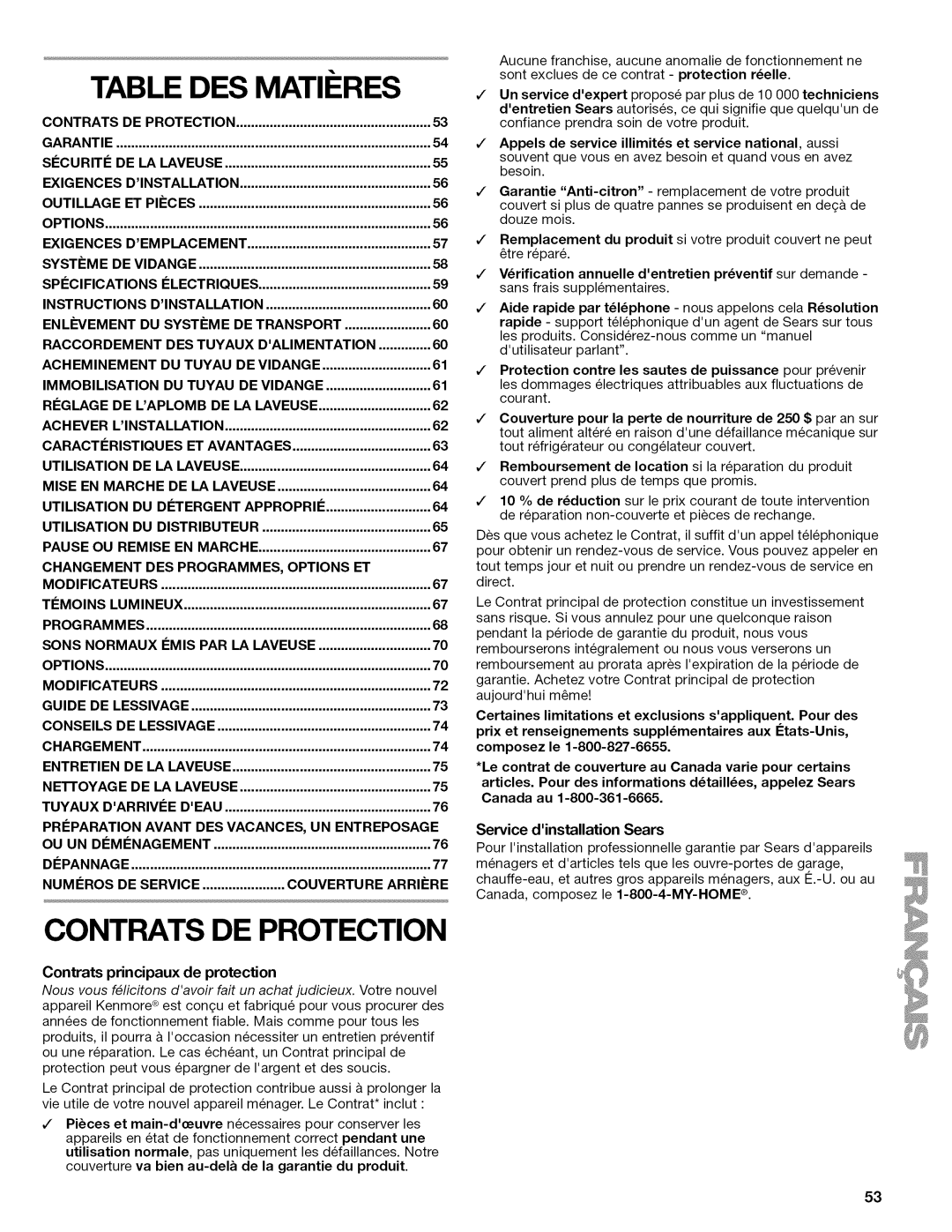 Kenmore 4779 Contrats DE Protection, Exigences, Outillage, Spi!Cifications, Enlevement DU Systeme, Acheminement DU Tuyau 