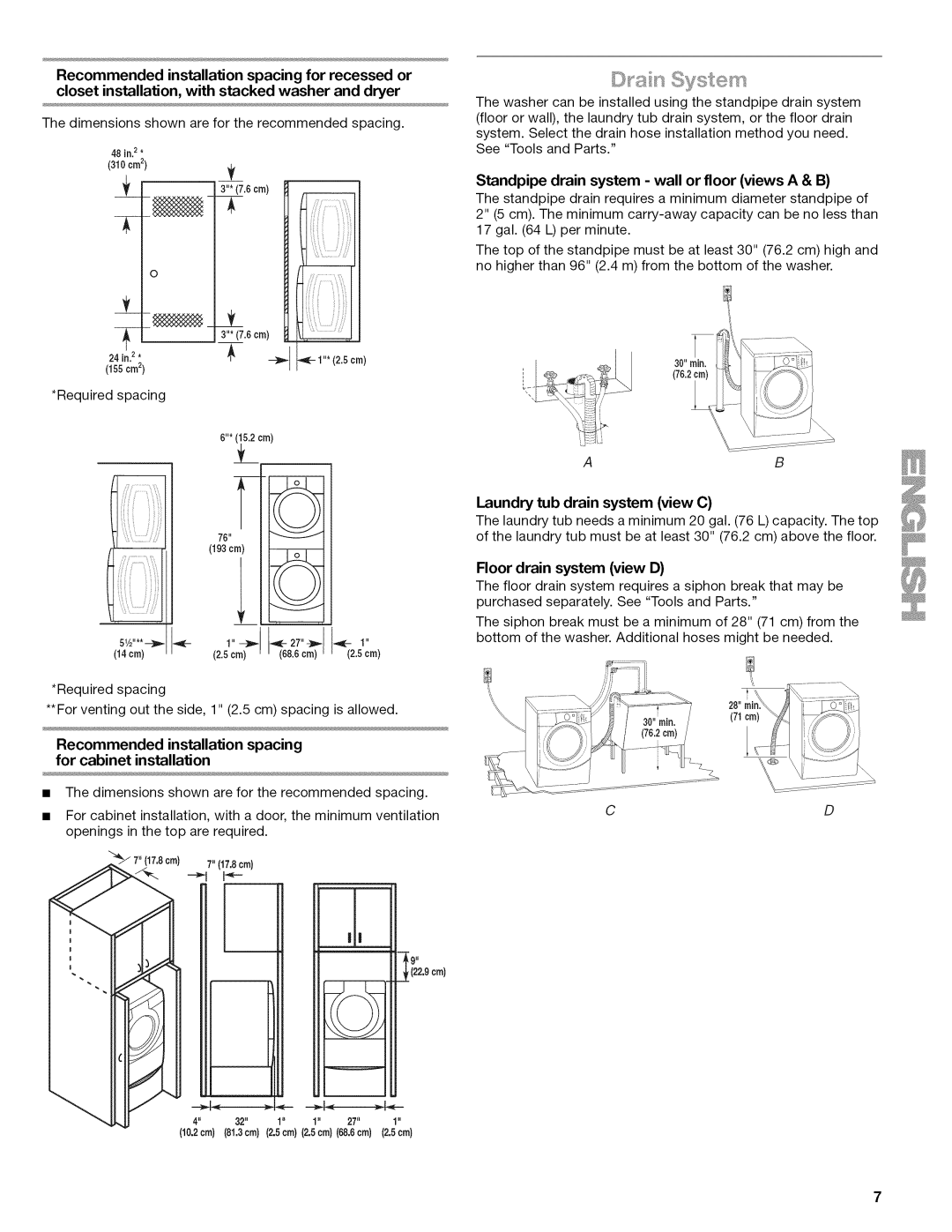 Kenmore 4778, 110.477, 4776, 4771, 4775, 4779 manual Dimensions shown are for the recommended spacing 