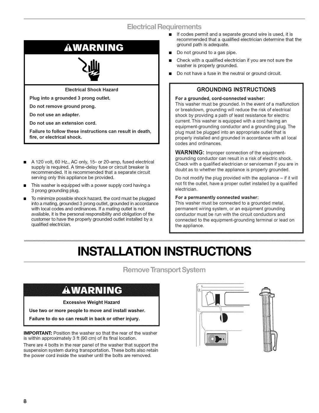 Kenmore 4776, 110.477 Grounding iNSTRUCTiONS, For a grounded, cord=connected washer, For a permanently connected washer 