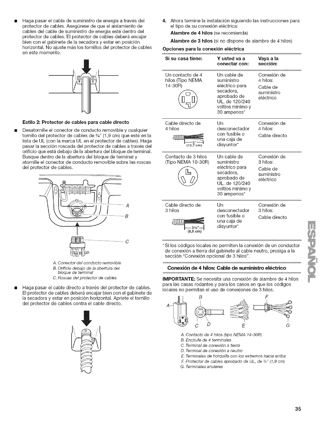 Kenmore 110.6704, 110.6703 manual Estilo 2 Protector de cables para cable directo, Con Secci6n 