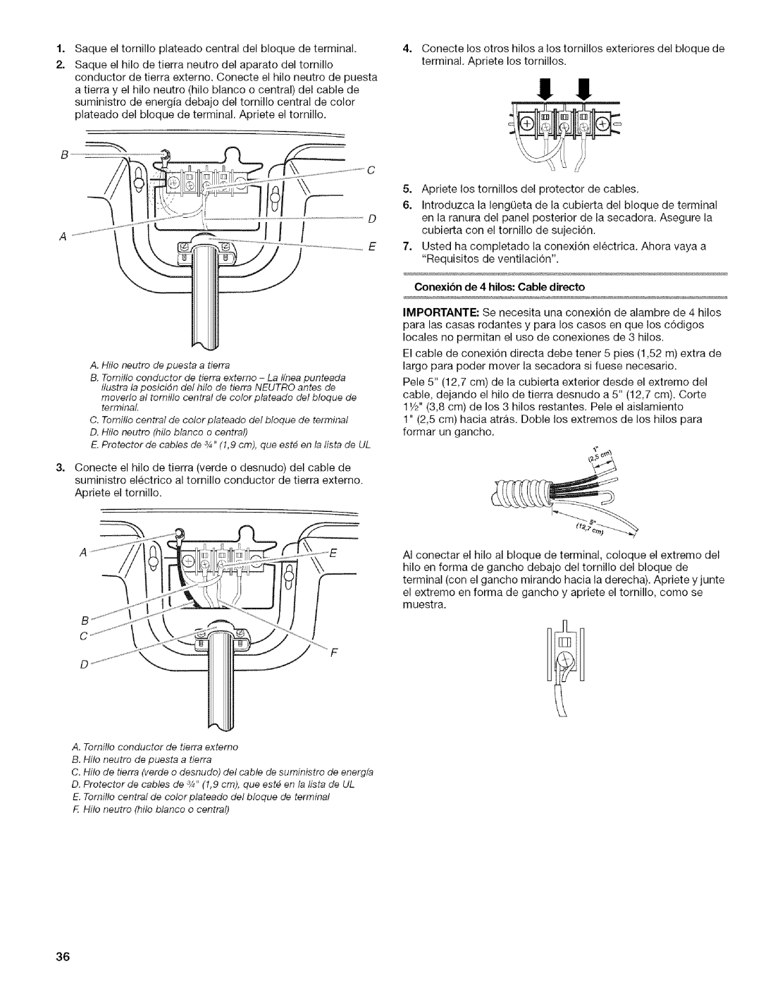 Kenmore 110.6703, 110.6704 manual Conexibn de 4 hilos Cable directo 