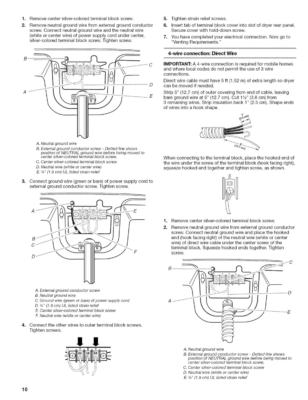 Kenmore 110.6706, 110.6707, 110.6705 manual Wire connection Direct Wire 