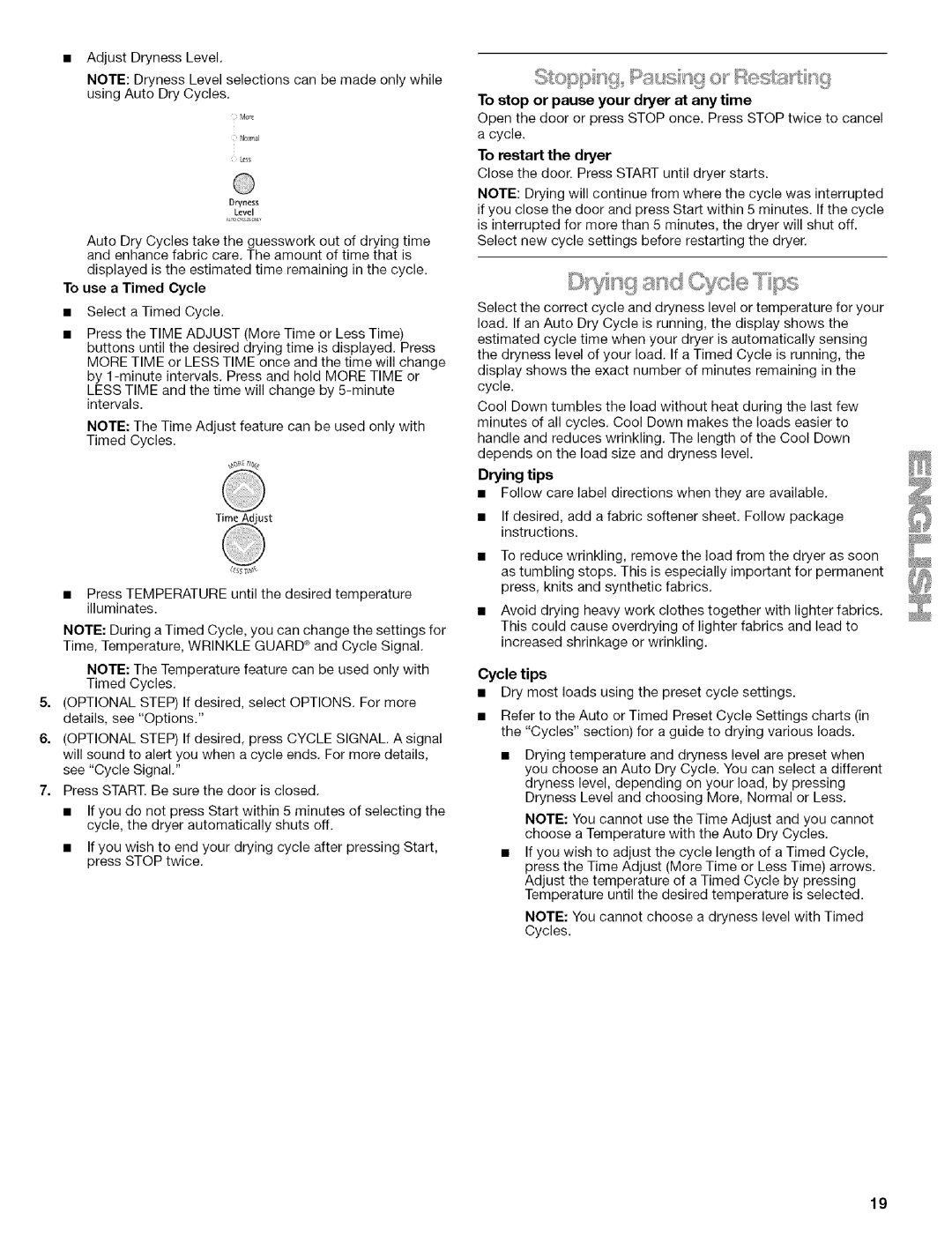 Kenmore 110.6706, 110.6707, 110.6705 manual To stop or pause your dryer at any time, Drying tips 