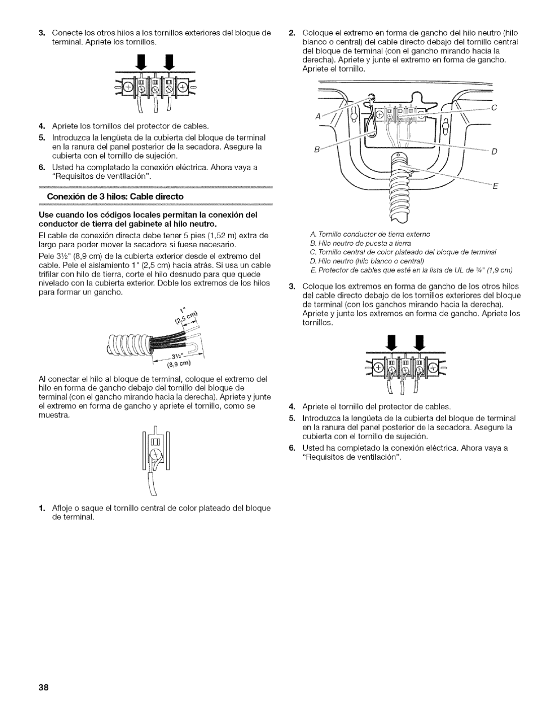 Kenmore 110.6705, 110.6707, 110.6706 manual Conexibn de 3 hilos Cable directo 