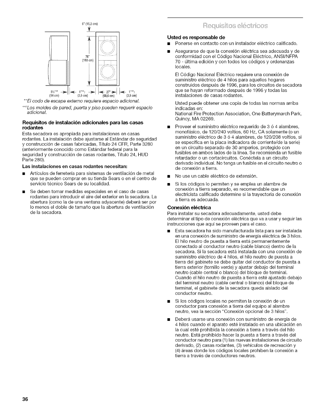 Kenmore 110.8586# Usted es responsable de, Ponerse en contacto con un instalador electrico calificado, Conexibn elctrica 