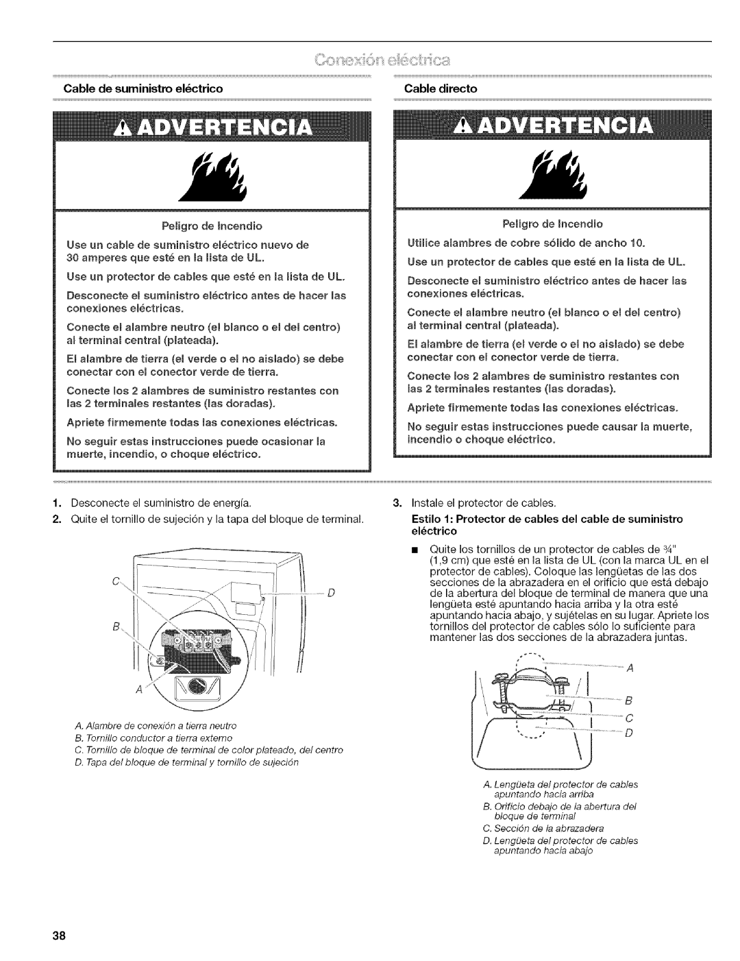 Kenmore 110.8587#, 110.8586#, 110.8508#, 110.8509# Cable de suministro elctrico Cable directo, Peligro de Incendie, Estilo 