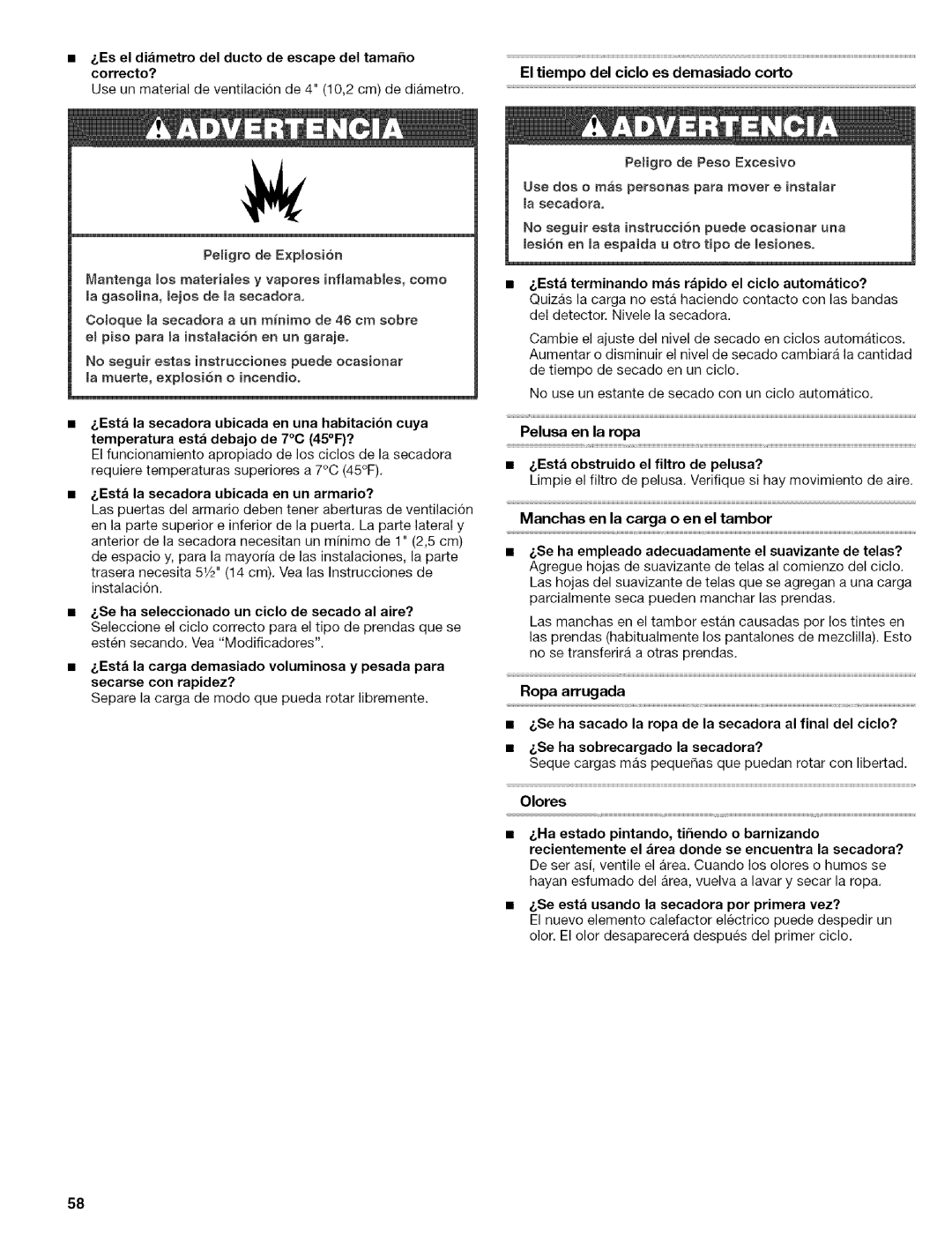 Kenmore 110.8587# manual Pelusa en la ropa Esta obstruido el filtro de pelusa?, Se est usando la secadora por primera vez? 