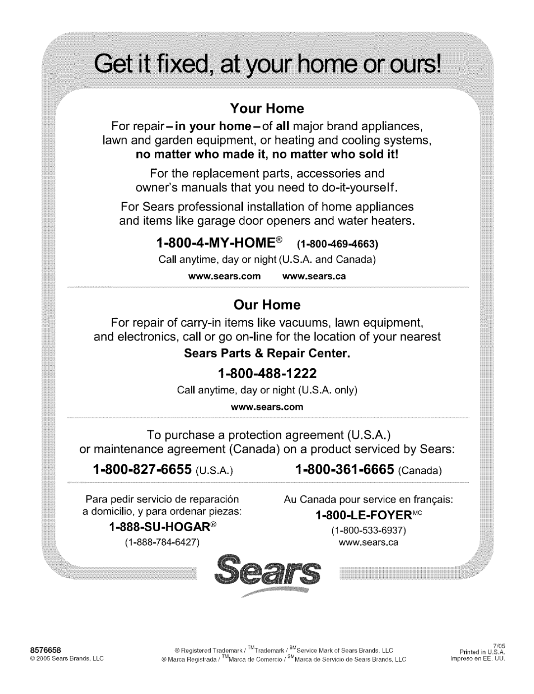 Kenmore 110.8586#, 110.8508#, 110.8587#, 110.8509# manual Your Home, Wv,v.sears.com 