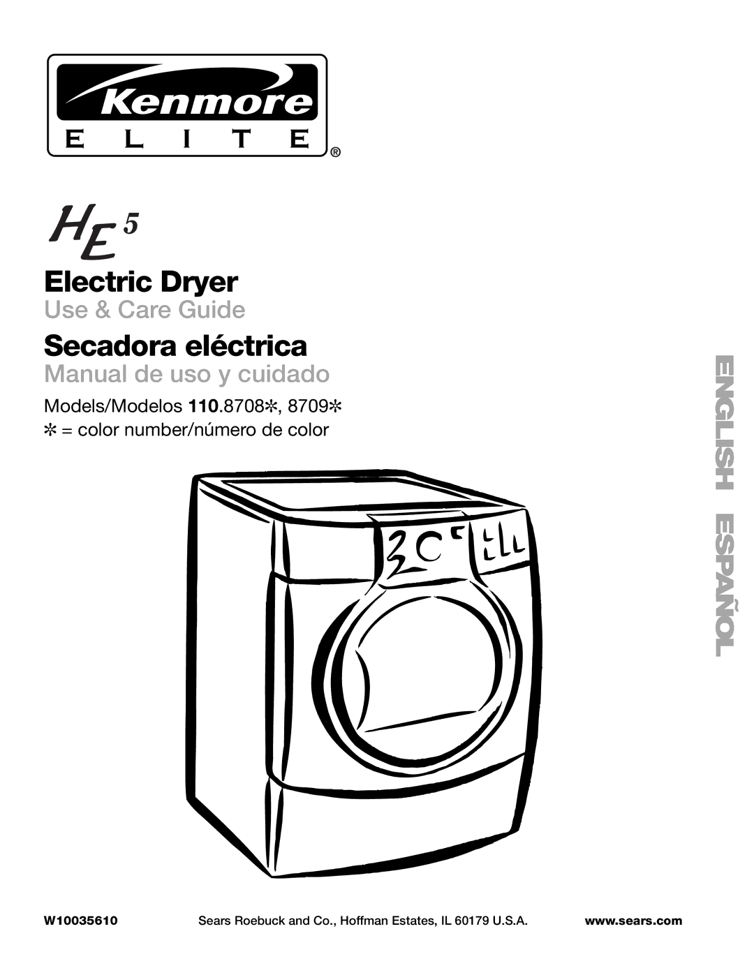 Kenmore 110.8708, 110.8709 manual Electric Dryer 