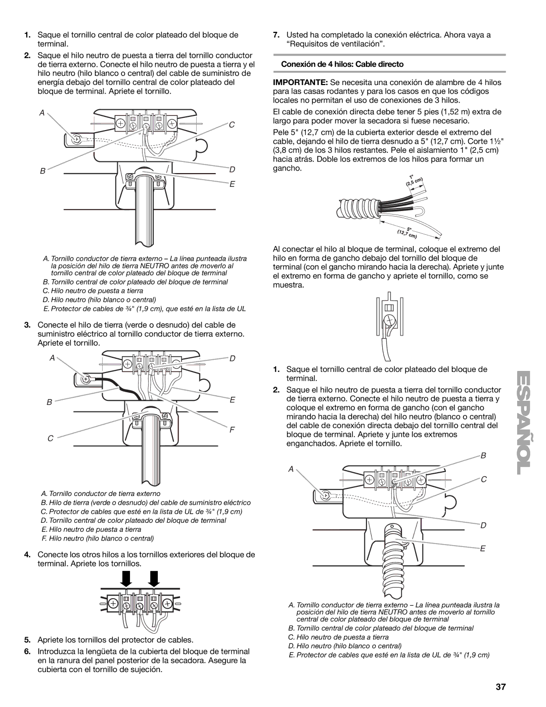 Kenmore 110.8708, 110.8709 manual Conexión de 4 hilos Cable directo, Tornillo conductor de tierra externo 