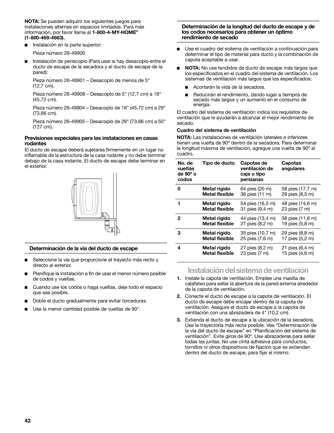 Kenmore 110.8709, 110.8708 manual Instalación del sistema de ventilación, Determinación de la vía del ducto de escape 