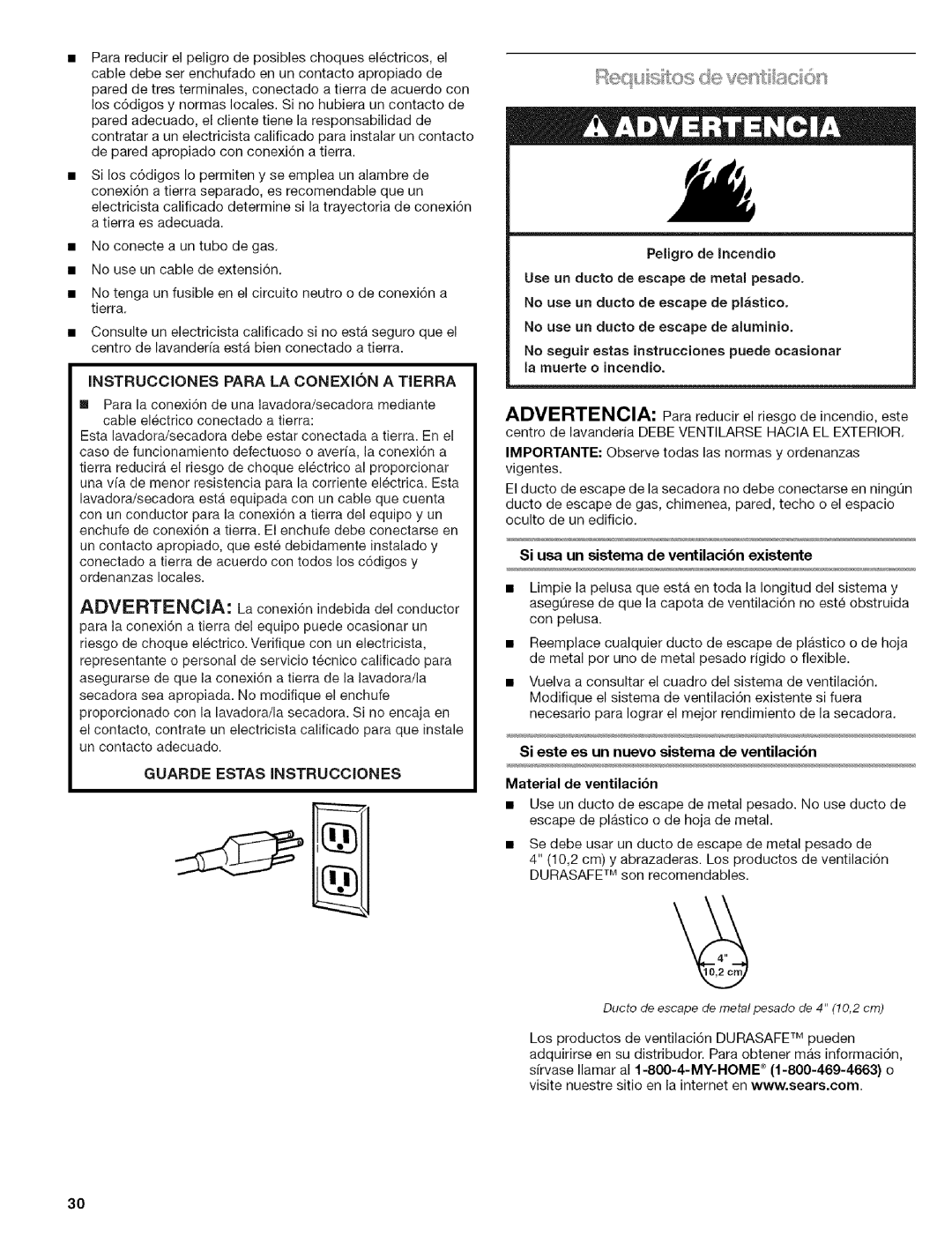 Kenmore 110.88732 manual Instrucciones Para LA CONEXI6N a Tierra, Si usa un sistema de ventilacibn existente 