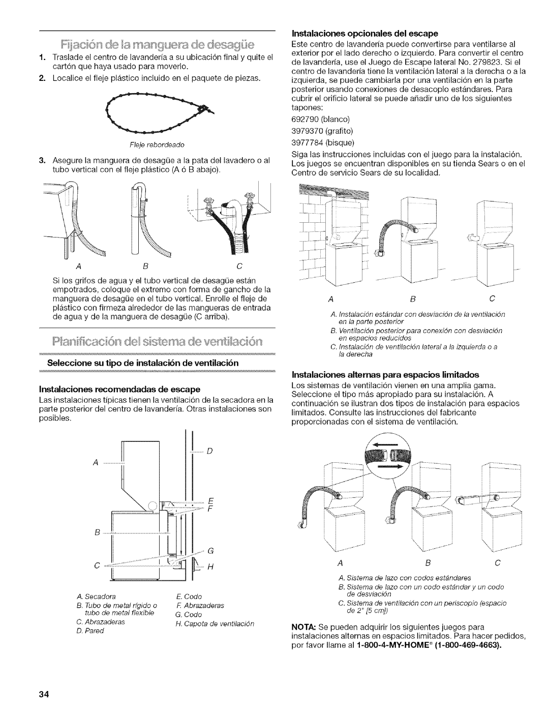 Kenmore 110.88732 manual Seleccione su tipo de instalacibn de ventilacibn, Instalaciones recomendadas de escape 