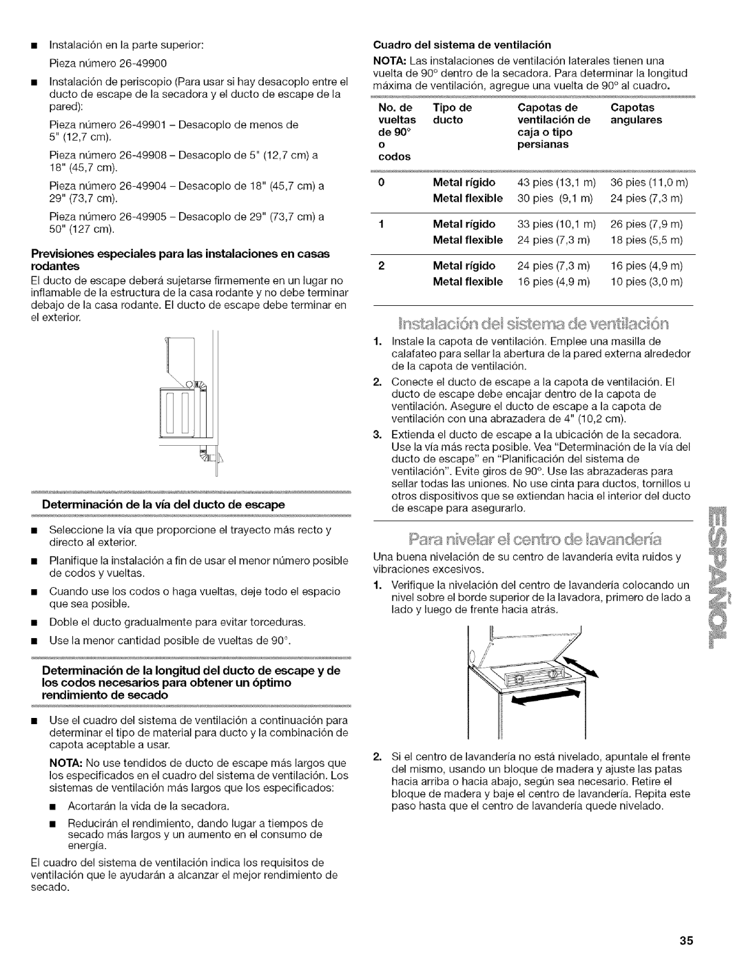 Kenmore 110.88732 Determinacibn de la via del ducto de escape, Cuadro del sistema de ventilaci6n, No. de Tipo Capotas de 