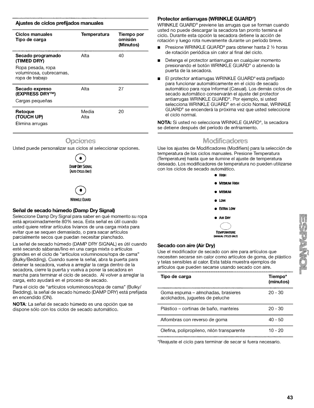 Kenmore 110.9587, 110.9586 manual Dry Tm, Touch, Wrinkleguard 